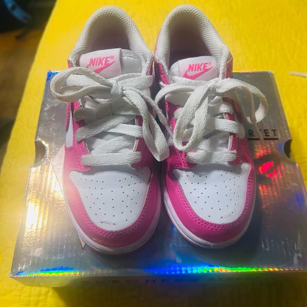Nike Pink and White Low-Top Sneakers